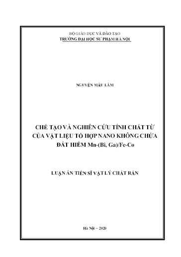 Luận án Chế tạo và nghiên cứu tính chất từ của vật liệu tổ hợp nano không chứa đất hiếm Mn-(Bi, Ga)/Fe-Co