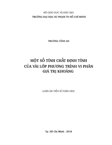 Luận án Một số tính chất định tính của vài lớp phương trình vi phân giá trị khoảng