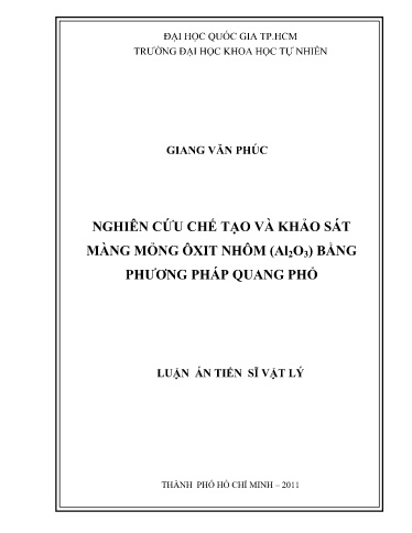 Luận án Nghiên cứu chế tạo và khảo sát màng mỏng ôxit nhôm (Al₂O₃) bằng phương pháp quang phổ