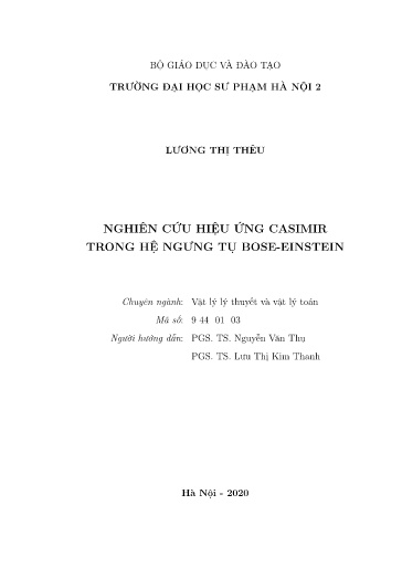 Luận án Nghiên cứu hiệu ứng Casimir trong hệ ngưng tụ Bose-einstein