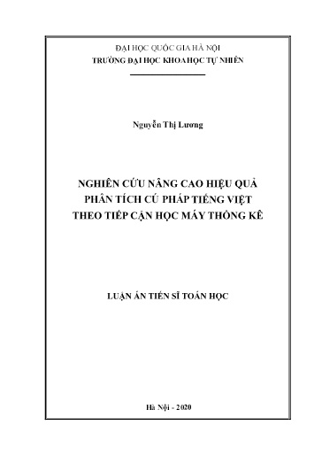 Luận án Nghiên cứu nâng cao hiệu quả phân tích cú pháp Tiếng Việt theo tiếp cận học máy thống kê