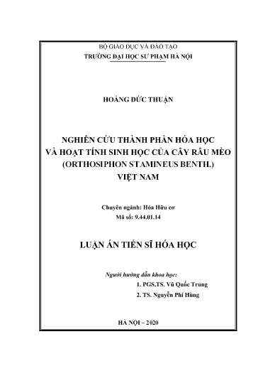 Luận án Nghiên cứu thành phần hóa học và hoạt tính sinh học của cây râu mèo (orthosiphon stamineus benth.) Việt Nam