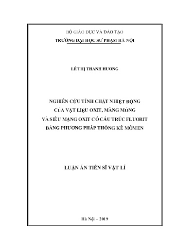 Luận án Nghiên cứu tính chất nhiệt động của vật liệu oxit, màng mỏng và siêu mạng oxit có cấu trúc fluorit bằng phương pháp thống kê mômen