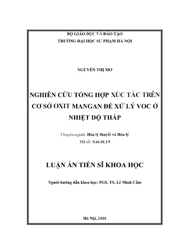 Luận án Nghiên cứu tổng hợp xúc tác trên cơ sở Oxit Mangan để xử lý VOC ở nhiệt độ thấp