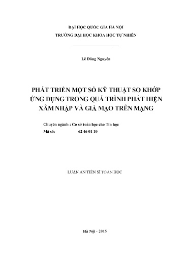 Luận án Phát triển một số kỹ thuật so khớp ứng dụng trong quá trình phát hiện xâm nhập và giả mạo trên mạng