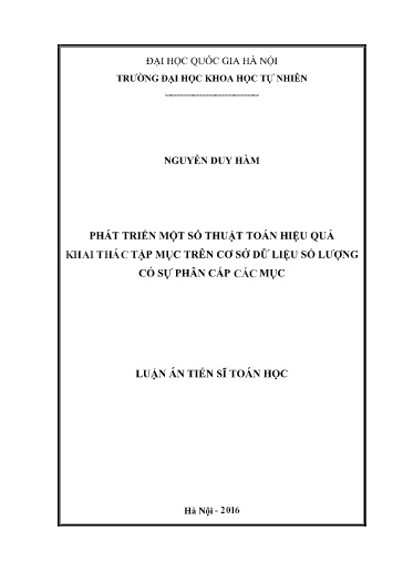 Luận án Phát triển một số thuật toán hiệu quả khai thác tập mục trên cơ sở dữ liệu số lượng có sự phân cấp các mục
