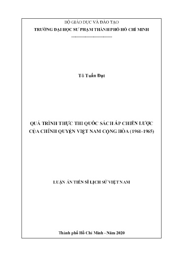 Luận án Quá trình thực thi quốc sách ấp chiến lược của chính quyền Việt Nam cộng hòa (1961-1965)