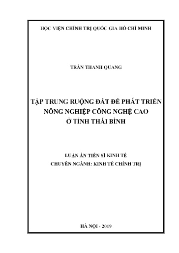 Luận án Tập trung ruộng đất để phát triển nông nghiệp công nghệ cao ở tỉnh Thái Bình