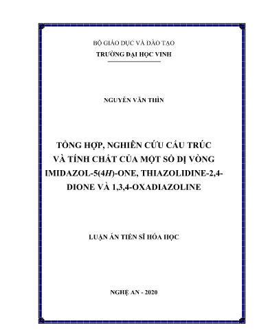 Luận án Tổng hợp, nghiên cứu cấu trúc và tính chất của một số dị vòng imidazol-5(4H)-one, thiazolidine-2,4- Dione và 1,3,4-oxadiazoline