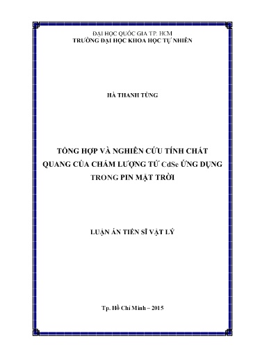 Luận án Tổng hợp và nghiên cứu tính chất quang của chấm lượng tử CdSe ứng dụng trong pin mặt trời