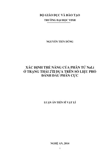 Luận án Xác định thế năng của phân tử NaLi ở trạng thái 2¹π dựa trên số liệu phổ đánh dấu phân cực