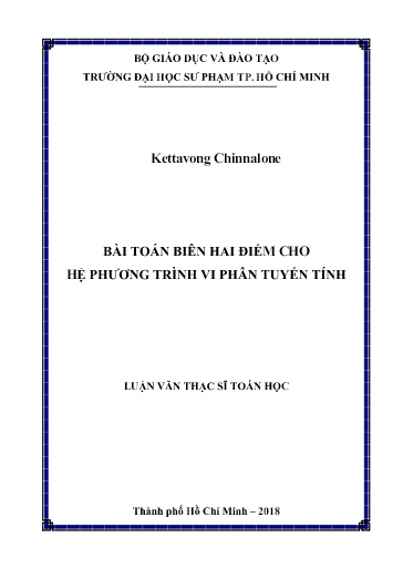 Luận văn Bài toán biên hai điểm cho hệ phương trình vi phân tuyến tính