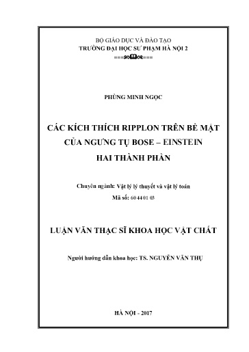 Luận văn Các kích thích ripplon trên bề mặt của ngưng tụ bose – einstein hai thành phần