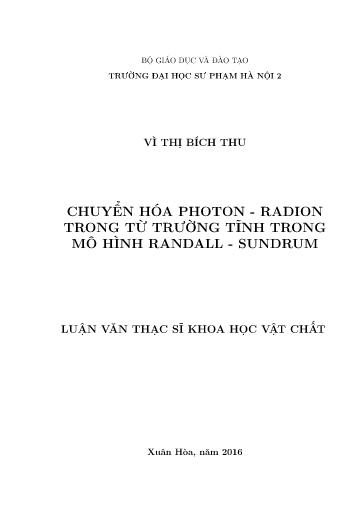 Luận văn Chuyển hóa Photon - Radion trong từu trường tĩnh trong mô hình Randall - Sundrum