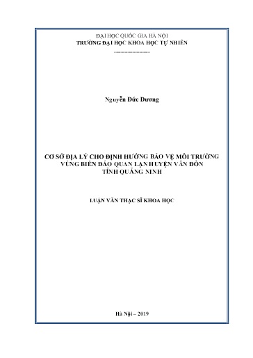 Luận văn Cơ sở địa lý cho định hướng bảo vệ môi trường vùng biển đảo Quan Lạn huyện Vân Đồn tỉnh Quảng Ninh