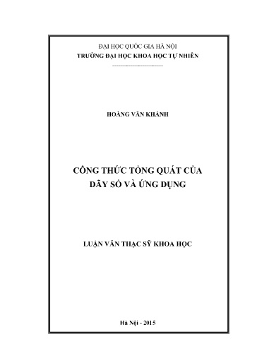 Luận văn Công thức tổng quát của dãy số và ứng dụng