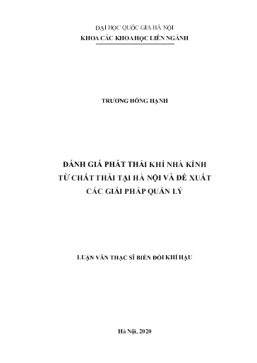 Luận văn Đánh giá phát thải khí nhà kính từ chất thải tại Hà Nội và đề xuất các giải pháp quản lý