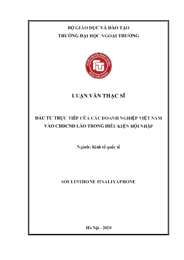 Luận văn Đầu tư trực tiếp của các doanh nghiệp Việt Nam vào CHDCND Lào trong điều kiện hội nhập