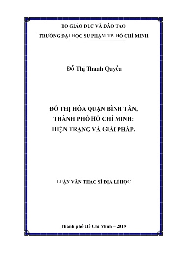Luận văn Đô thị hóa Quận Bình Tân, Thành phố Hồ Chí Minh. Hiện trạng và giải pháp