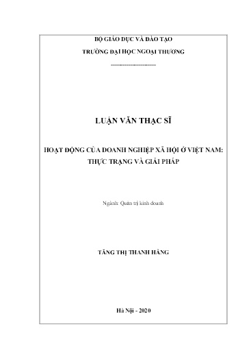 Luận văn Hoạt động của doanh nghiệp xã hội ở Việt Nam. Thực trạng và giải pháp