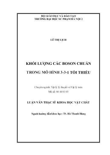 Luận văn Khối lượng các boson chuẩn trong mô hình 3-3-1 tối thiểu