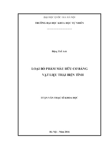 Luận văn Loại bỏ phẩm màu hữu cơ bằng vật liệu thải biến tính