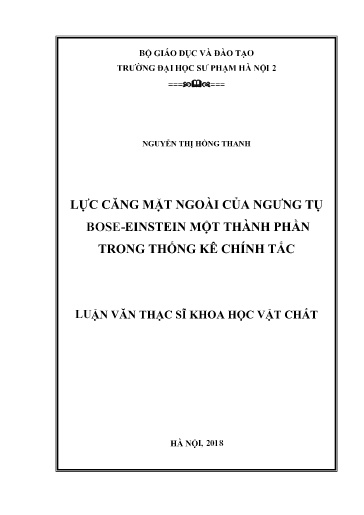 Luận văn Lực căng mặt ngoài của ngưng tụ bose-einstein một thành phần trong thống kê chính tắc