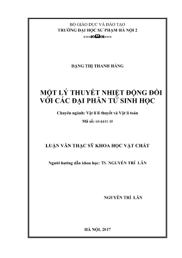 Luận văn Một lý thuyết nhiệt động đối với các đại phân tử sinh học