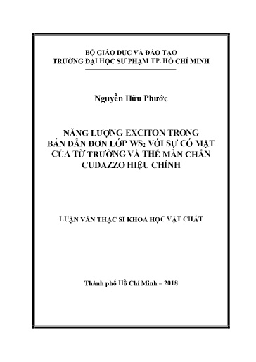 Luận văn Năng lượng exciton trong bán dẫn đơn lớp WS2 với sự có mặt của từ trường và thế màn chắn cudazzo hiệu chỉnh