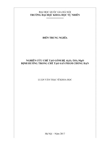 Luận văn Nghiên cứu chế tạo gốm hệ Al₂O₃-TiO₂-MgO định hướng trong chế tạo sản phẩm chống đạn