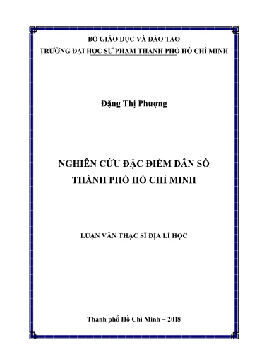 Luận văn Nghiên cứu đặc điểm dân số Thành phố Hồ Chí Minh