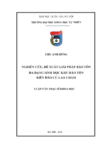 Luận văn Nghiên cứu, đề xuất giải pháp bảo tồn đa dạng sinh học khu bảo tồn biển đảo Cù Lao Chàm