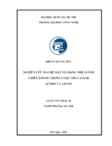 Luận văn Nghiên cứu hai hệ mật mã hạng nhẹ giành chiến thắng trong cuộc thi Caesar Acorn và Ascon