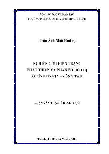Luận văn Nghiên cứu hiện trạng phát triển và phân bố đô thị ở tỉnh Bà Rịa – Vũng Tàu
