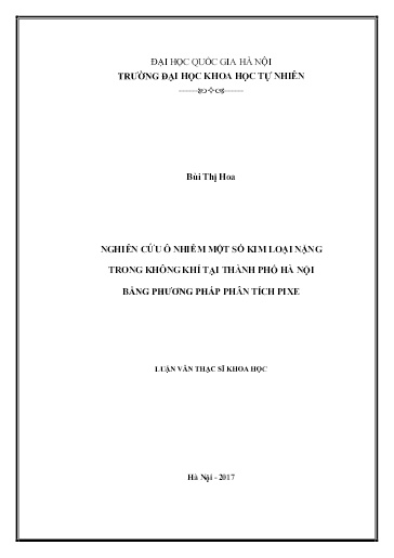 Luận văn Nghiên cứu ô nhiễm một số kim loại nặng trong không khí tại Thành phố Hà Nội bằng phương pháp phân tích pixe