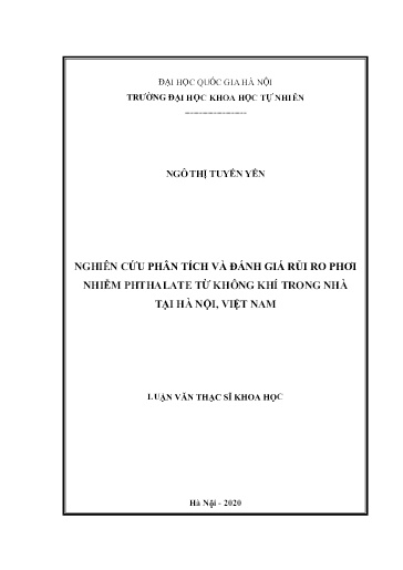 Luận văn Nghiên cứu phân tích và đánh giá rủi ro phơi nhiễm Phthalate từ không khí trong nhà tại Hà Nội, Việt Nam