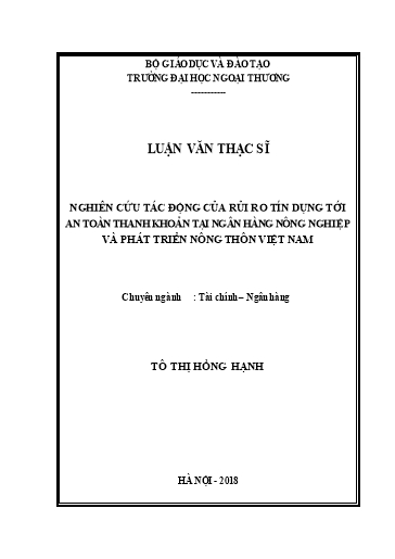 Luận văn Nghiên cứu tác động của rủi ro tín dụng tới an toàn thanh khoản tại ngân hàng Nông nghiệp và phát triển nông thôn Việt Nam