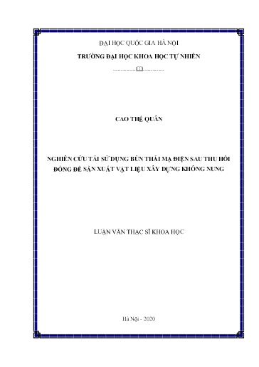 Luận văn Nghiên cứu tái sử dụng bùn thải mạ điện sau thu hồi đồng để sản xuất vật liệu xây dựng không nung