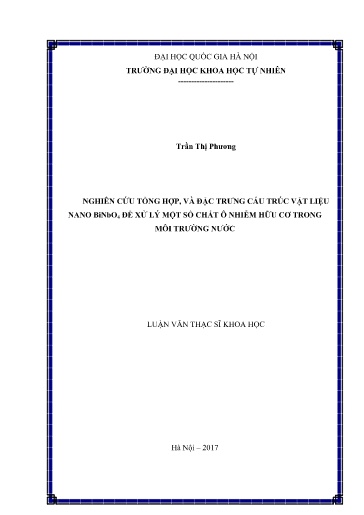 Luận văn Nghiên cứu tổng hợp, và đặc trưng cấu trúc vật liệu nano BiNbO₄ để xử lý một số chất ô nhiễm hữu cơ trong môi trường nước