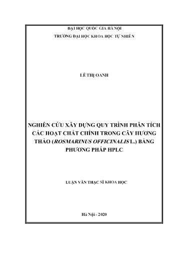 Luận văn Nghiên cứu xây dựng quy trình phân tích các hoạt chất chính trong cây hương thảo (rosmarinus officinalis l.) bằng phương pháp HPLC
