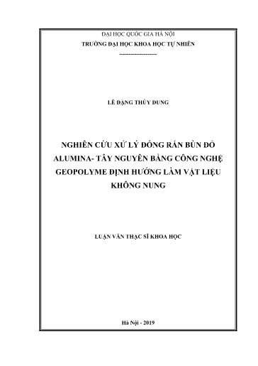 Luận văn Nghiên cứu xử lý đóng rắn bùn đỏ Alumina - Tây Nguyên bằng công nghệ Geopolyme định hướng làm vật liệu không nung