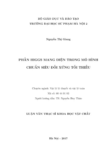 Luận văn Phần higgs mang điện trong mô hình chuẩn siêu dối xứng tối thiểu