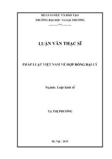 Luận văn Pháp luật Việt Nam về hợp đồng đại lý