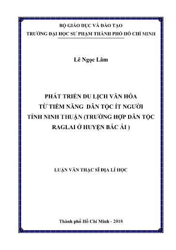 Luận văn Phát triển du lịch văn hóa từ tiềm năng dân tộc ít người tỉnh Ninh Thuận (trường hợp dân tộc Raglai ở huyện Bác Ái)