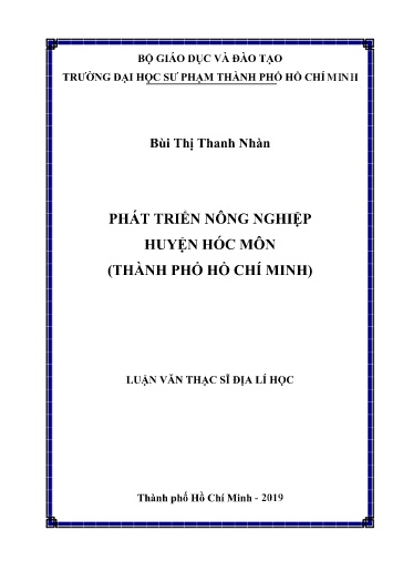 Luận văn Phát triển nông nghiệp huyện Hóc Môn (Thành phố Hồ Chí Minh)