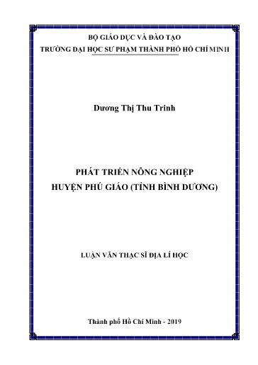 Luận văn Phát triển nông nghiệp huyện Phú Giáo (tỉnh Bình Dương)