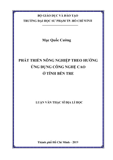Luận văn Phát triển nông nghiệp theo hướng ứng dụng công nghệ cao ở tỉnh Bến Tre