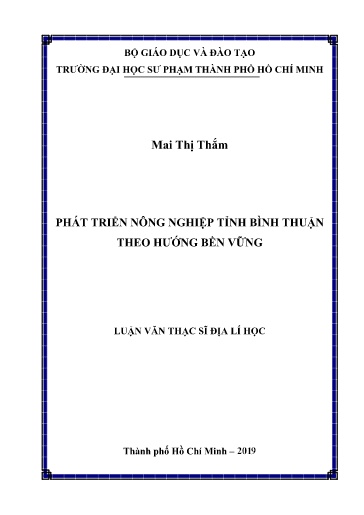 Luận văn Phát triển nông nghiệp tỉnh Bình Thuận theo hướng bền vững