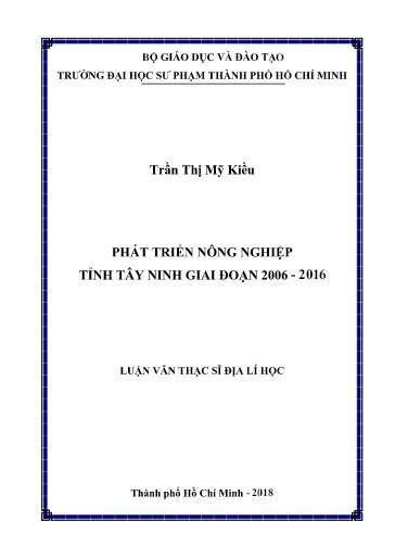 Luận văn Phát triển nông nghiệp tỉnh Tây Ninh giai đoạn 2006-2016