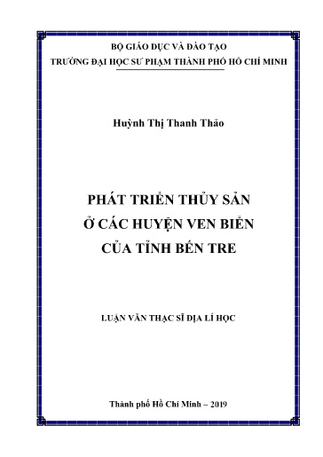 Luận văn Phát triển thủy sản ở các huyện ven biển của tỉnh Bến Tre